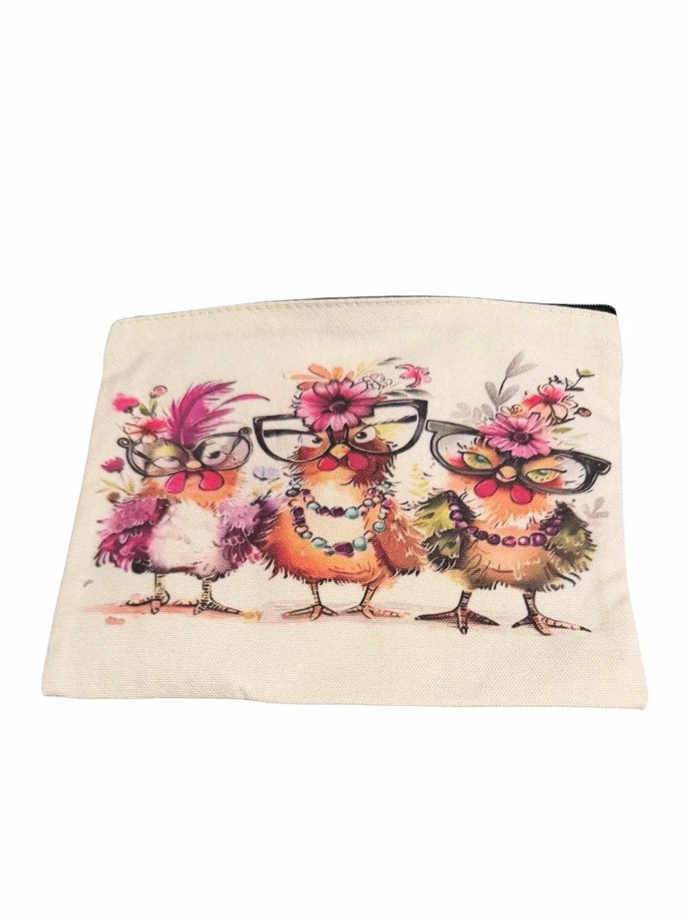 Floral Chick Cosmetic Pouch -Ivory